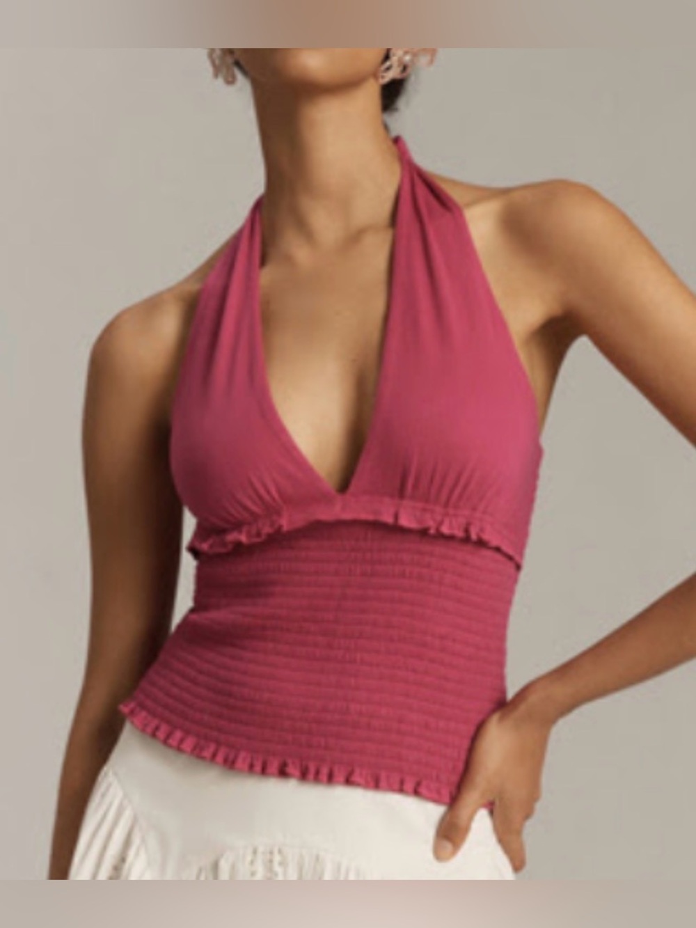 Anthropologie Danika Smocked Halter Top- Raspberry